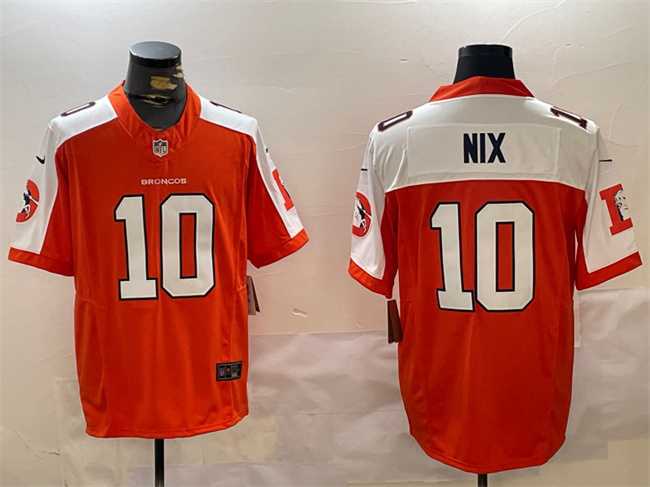 Mens Denver Broncos #10 Bo Nix Orange 2024 F.U.S.E. Throwback Vapor Limited Alternate Stitched Jersey Dzhi